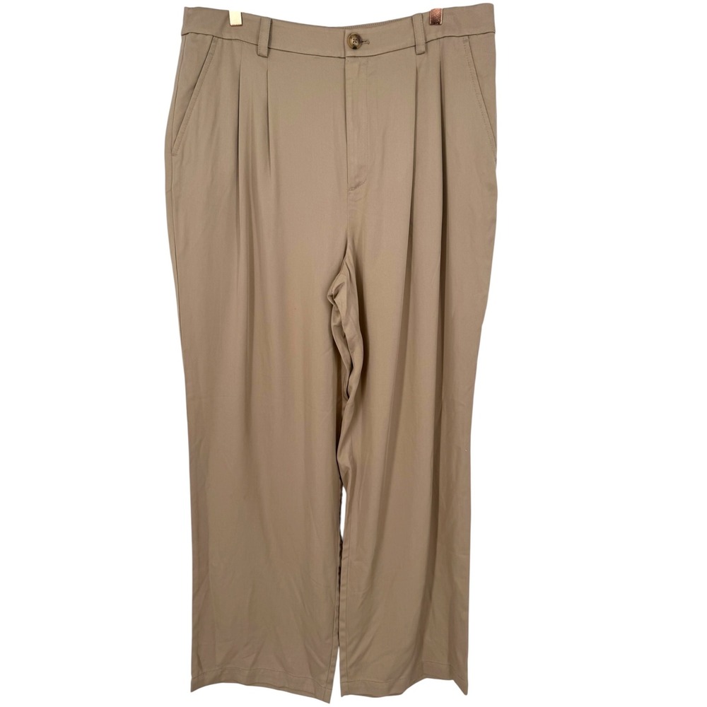 NWT Loft Womens Pleated Wide Leg High Rise Trousers Pants Khaki Size 14 Preppy